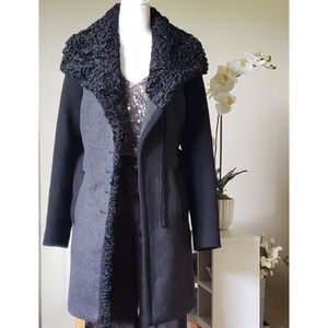 Pre-owned DAWN LEVY wool cashmere blend with lamb shearling coat in XLNT CONT